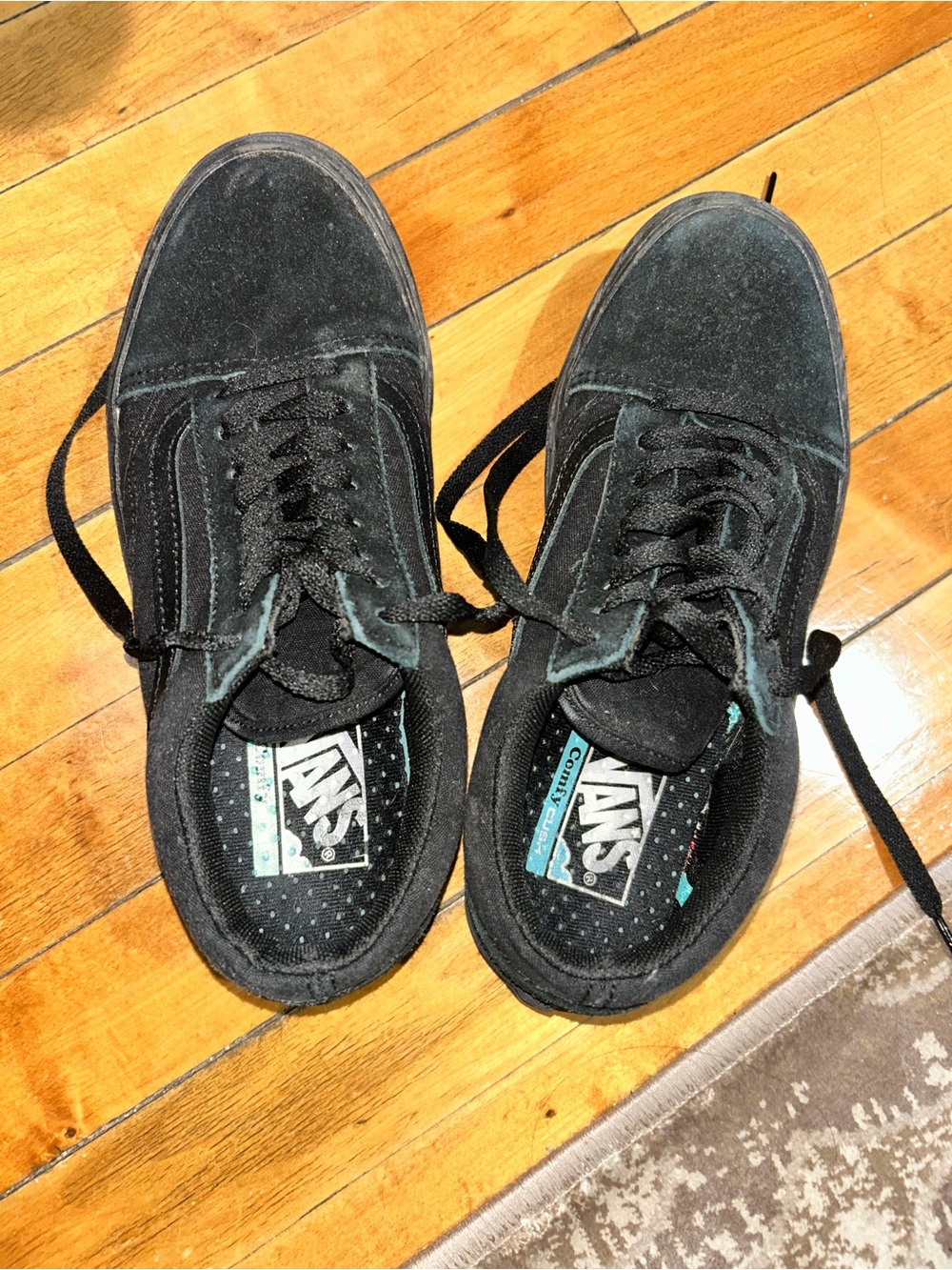Vans Black Suede Low-Top Sneakers with Teal Accents